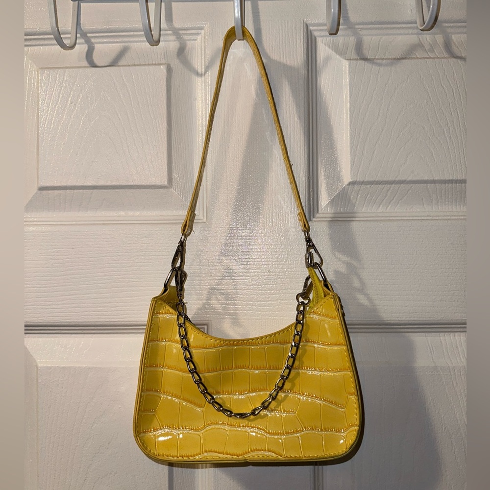 Yellow Croc Embossed Baguette Bag